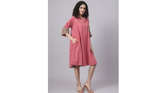 THE SAFFRON SAGA Women Cotton Printed A-Line Dress