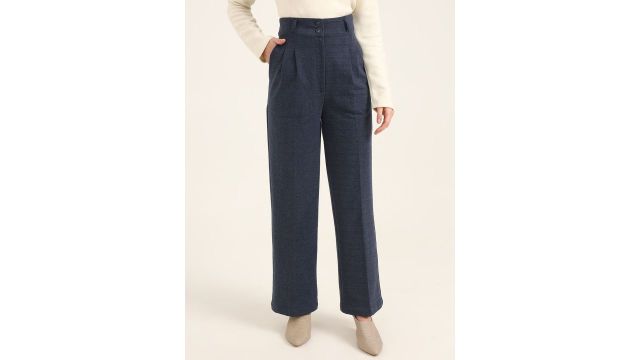 AMSWAN Women Relaxed Straight Fit High-Rise Pleated Korean Pants