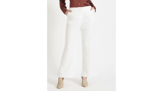 AMSWAN Women Solid Smart Flared High-Rise Trousers