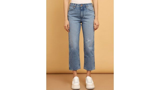 Wrangler Women Straight Fit High-Rise Mildly Distressed Jeans