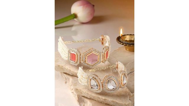ZAVERI PEARLS Pink & Gold Multistrand Bracelet