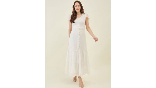 aayu Georgette Self Design A-Line Maxi Tiered Dress