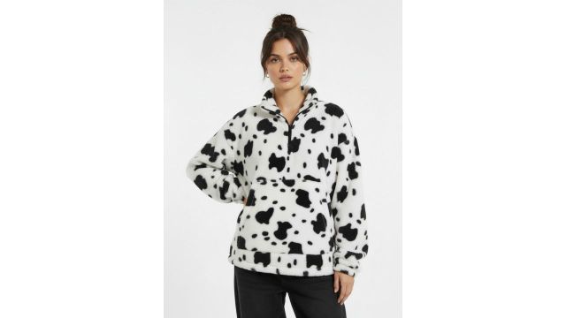 glitchez Animal Printed Mock Collar Oversized Half-Zip Pullover