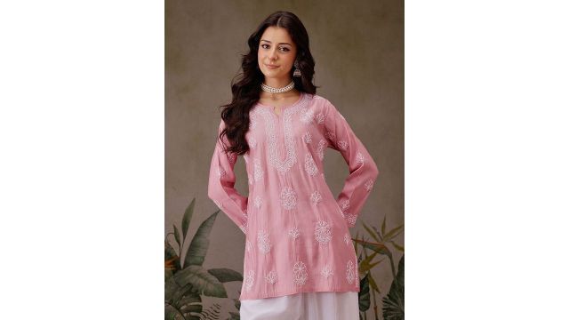 ADA Chanderi chikankari kurti