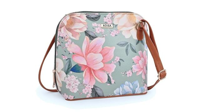 ADISA Women Girls Floral Print Faux Leather Sling Bag