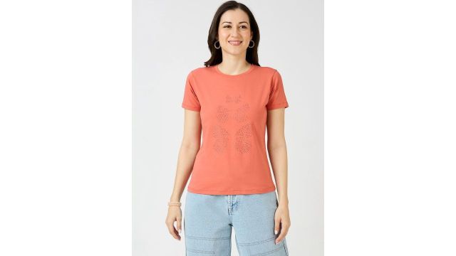 Autumn Hues Women Printed Cut Outs T-shirt