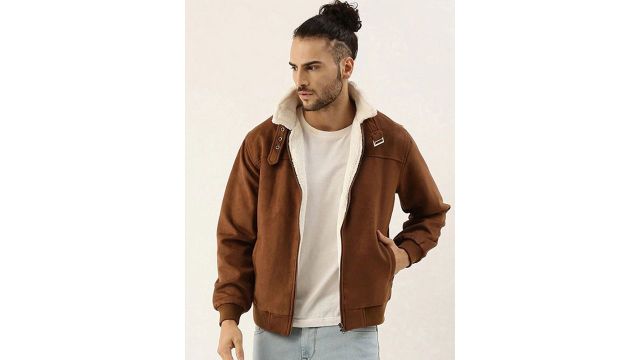 Campus Sutra Men Spread Collar Solid Casual Bomber Jacket