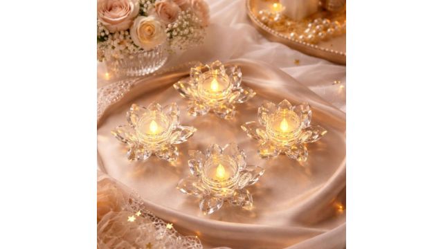 Crystal Lotus Candle (Warm White, Pack of 6)