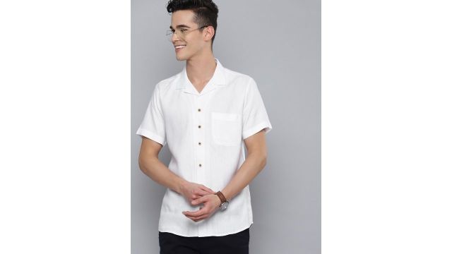 DENNISON Men White Hemp Tencil Slim Fit Casual Shirt