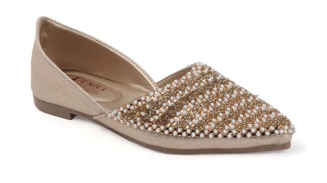 DenillWomen Beaded Embellishments Pointed Toe Flats