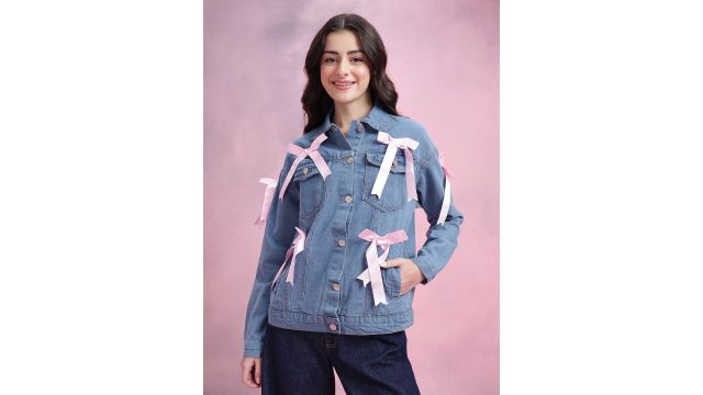 DressBerry Pure Cotton Bow Detail Denim Jacket