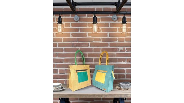 FOONTY Set of 2 Textured Eco Friendly Jute Lunch bags