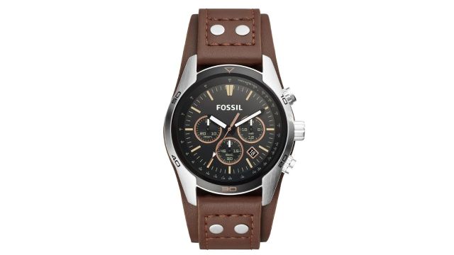 Fossil Leather Chronograph Black Dial Men's Watch