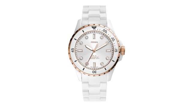 Fossil FB-01 Women White Dial Ceramic Bracelet Style Straps Analogue Watch