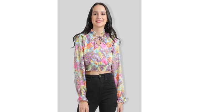 Fuchsia Women Floral Printed Fitted Crop Top