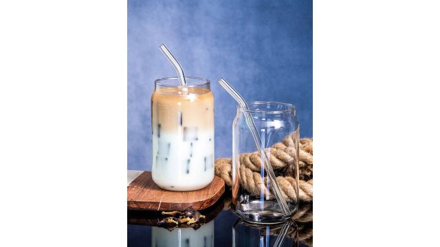 GOODHOMES Transparent Mason Jar With Glass Straw