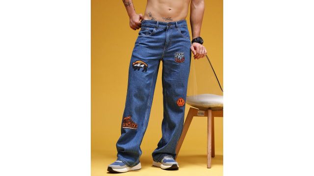 HERE&NOW Men Baggy Fit Applique Jeans
