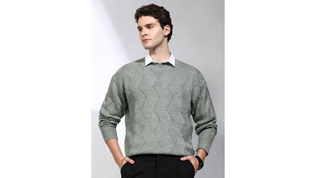 HIGHLANDER Men Self Design Round Neck Pullover