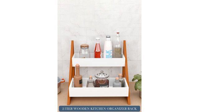 HOMESTIC White & Brown 2-Tier Wooden Spice Rack