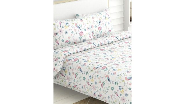 Haus & Kinder Exotic Wings Pink Floral Pure Cotton Bedsheet