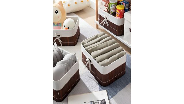 HomeStorie Brown Eco-Friendly Foldable Natural Bamboo Storage Basket