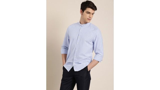 INVICTUS Men Blue & White Slim Fit Striped Sustainable Casual Shirt