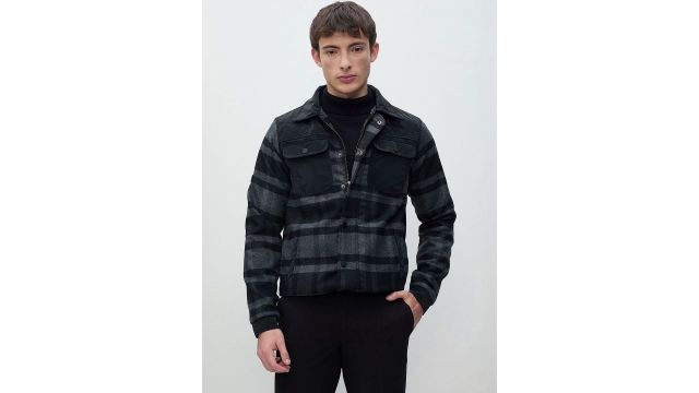 Iconic Men Checked Varsity Jacket