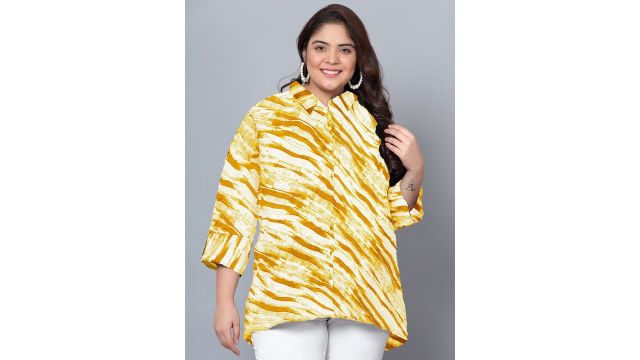 Indietoga Plus Size Abstract Print Classic Fit Longline Shirt