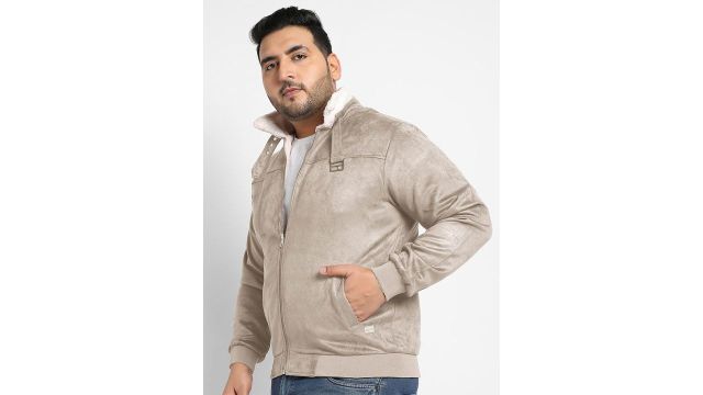 Instafab Plus Men Suede Lightweight Bomber Jacket