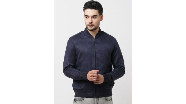 Jack & Jones Men Solid Suede Bomber Jacket