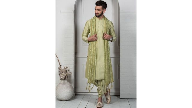 KISAH Mandarin Collar Regular Kurta With Dhoti Pants & Dupatta