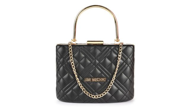 LOVE MOSCHINO Structured Quilted Handheld Bag With Detachable Sling Strap (Black)