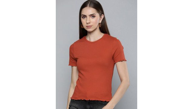 Levis Ribbed Solid Round Neck Regular Top