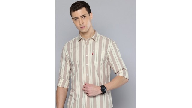 LevisSlim Fit Striped Pure Cotton Casual Shirt