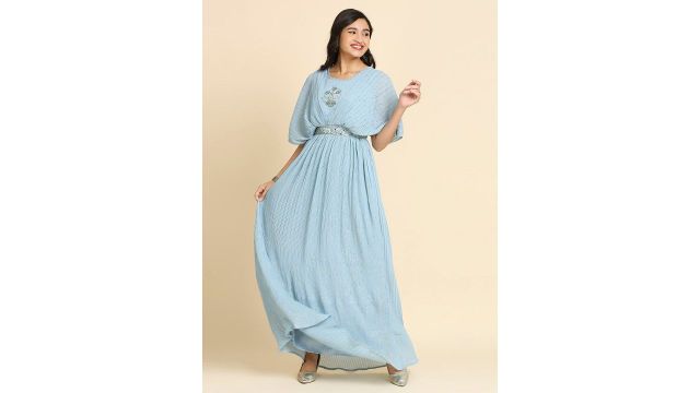 MADHURAM Embellished Embroidered Fit & Flare Ethnic Dress