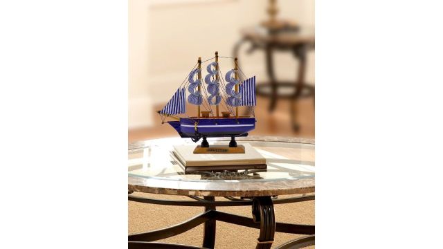 MARKET99 Blue Wooden Sailing Ship Showpiece