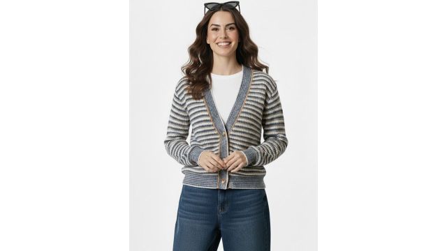 Mast & Harbour Self Striped V-Neck Cardigan