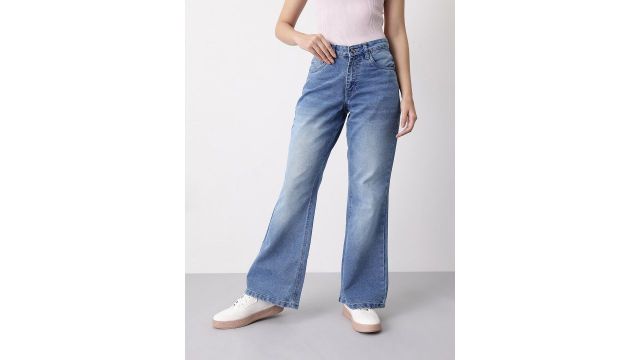 Mast & Harbour Women Baggy Fit Mid-Rise Stretchable Jeans