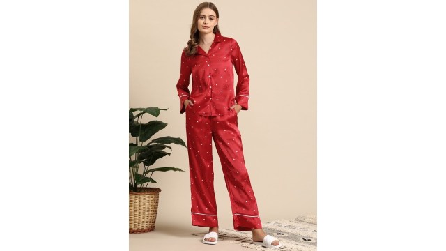 Mast & Harbour X fwdWomen Conversational Printed Satin Night Suit