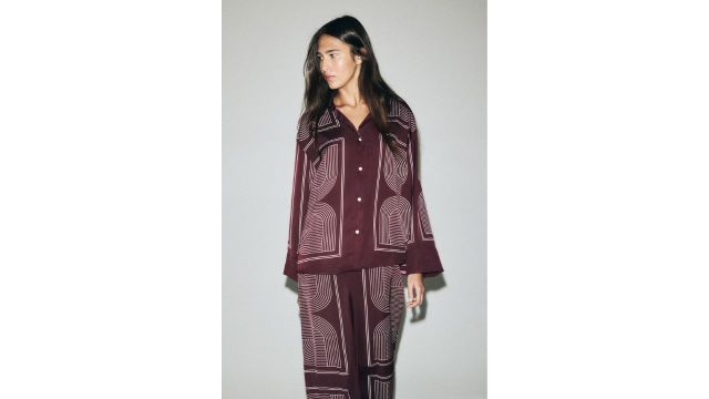 OVERSIZED TWILL SHIRT (1297053005, burgundy/white)