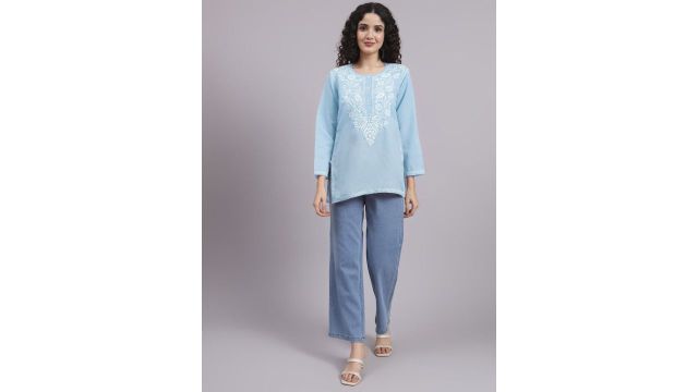 PARAMOUNT CHIKAN (blue + off-white) chikankari kurti