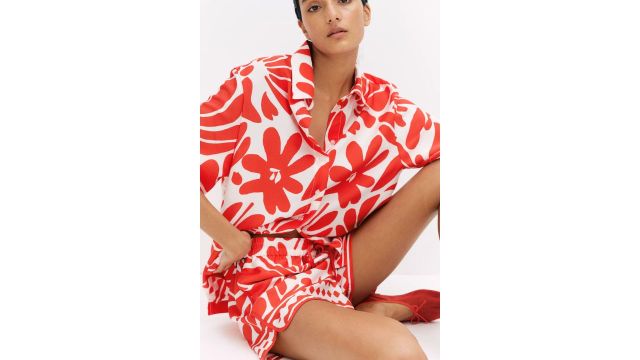 PATTERNED TWILL SHIRT (1280670001, white/red