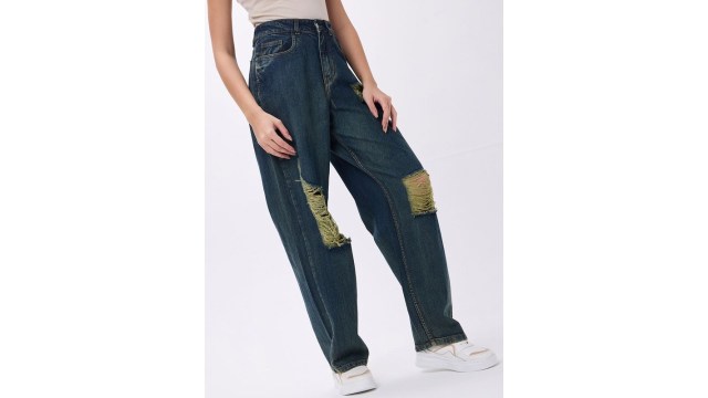 PUELLAWomen High-Rise Highly Distressed Baggy Jeans