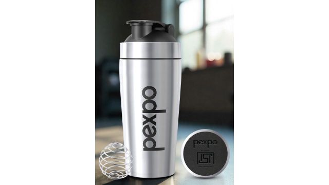 Pexpo Kayo Plus Silver-Toned Stainless Steel Gym Shaker