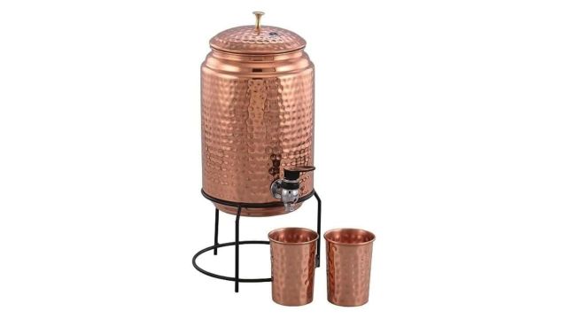 Pure Copper Hammered Water Dispenser by Anvika