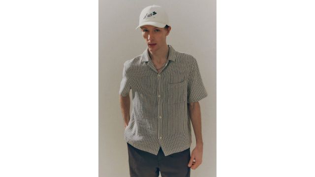 REGULAR FIT TEXTURED RESORT SHIRT (1273693004, beige/brown stripes)