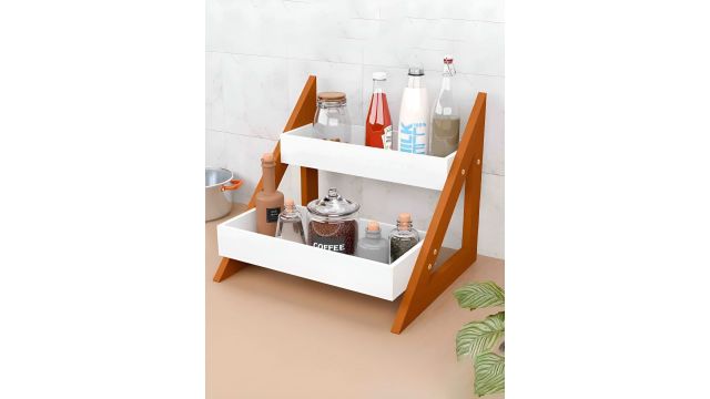 RUBOXA White Wooden 2-Tier Triangular Spice Rack