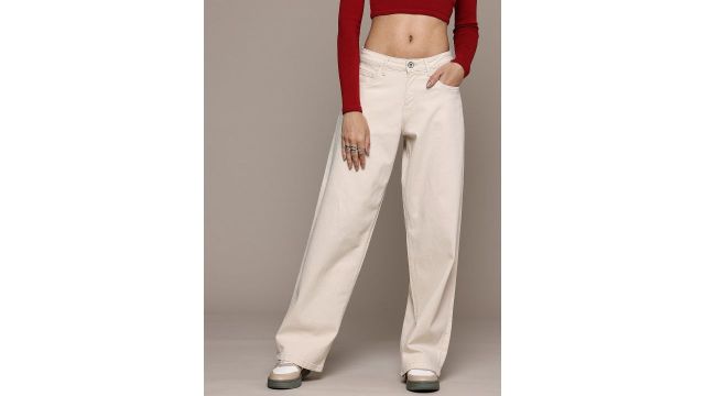 Roadster The Life Co. Women Baggy Stretchable Jeans (beige)