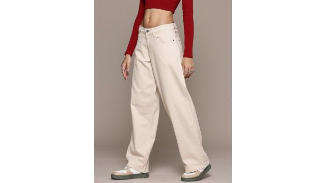 Roadster The Life Co. Women Baggy Stretchable Jeans (Beige)