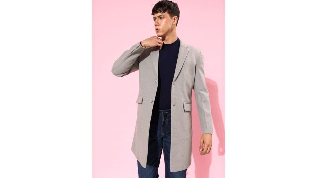 Roadster The Lifestyle Co. Men Grey Solid Longline Tailored Jacket
